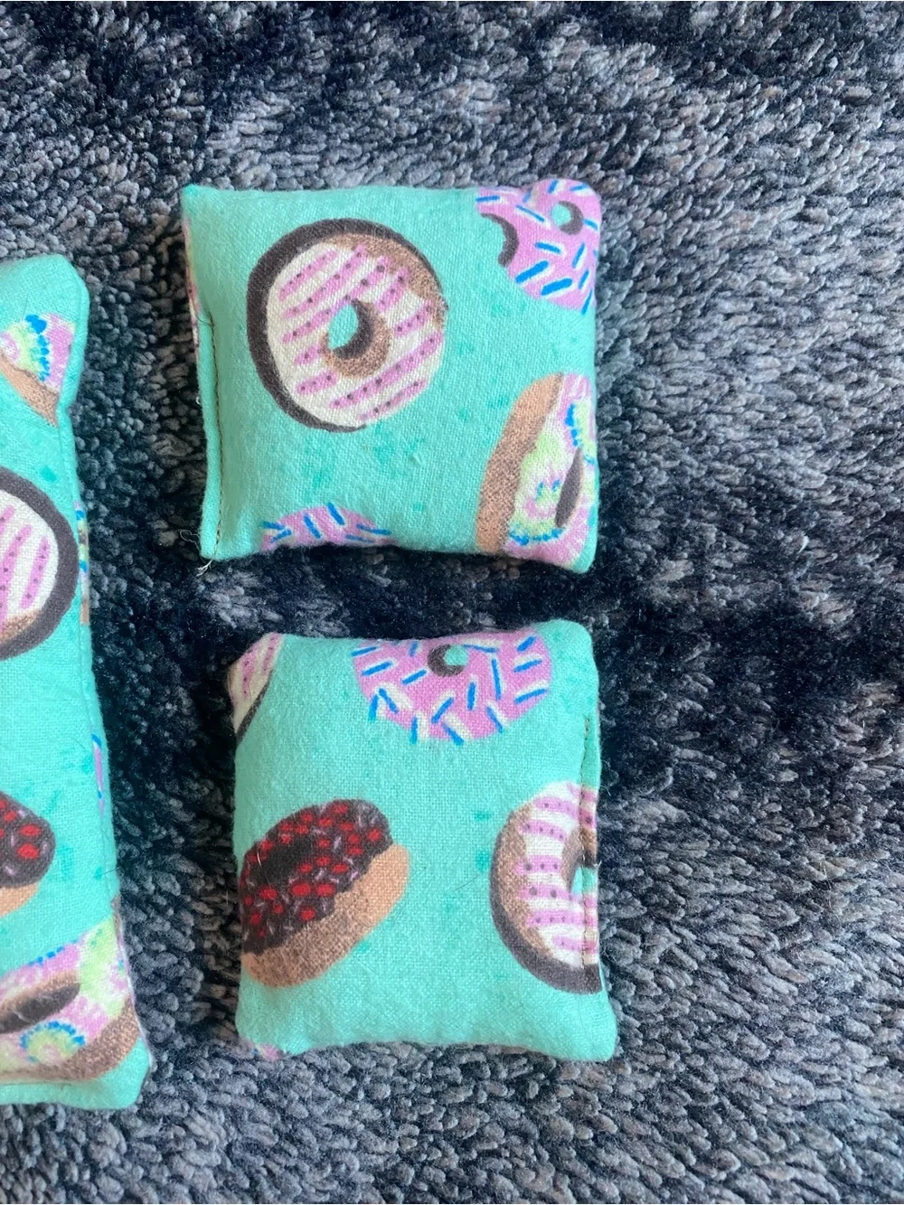 Handmade Turquoise Donut Print Catnip Kick Stick Cat Toy Set (4)